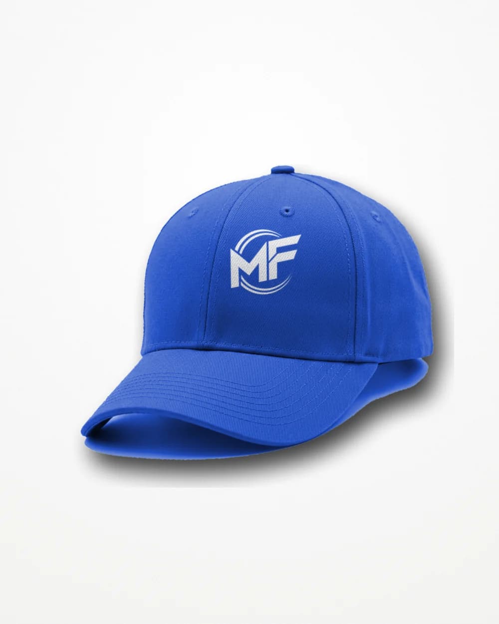 Royal blue MF Cap with a white logo, shot in the studio