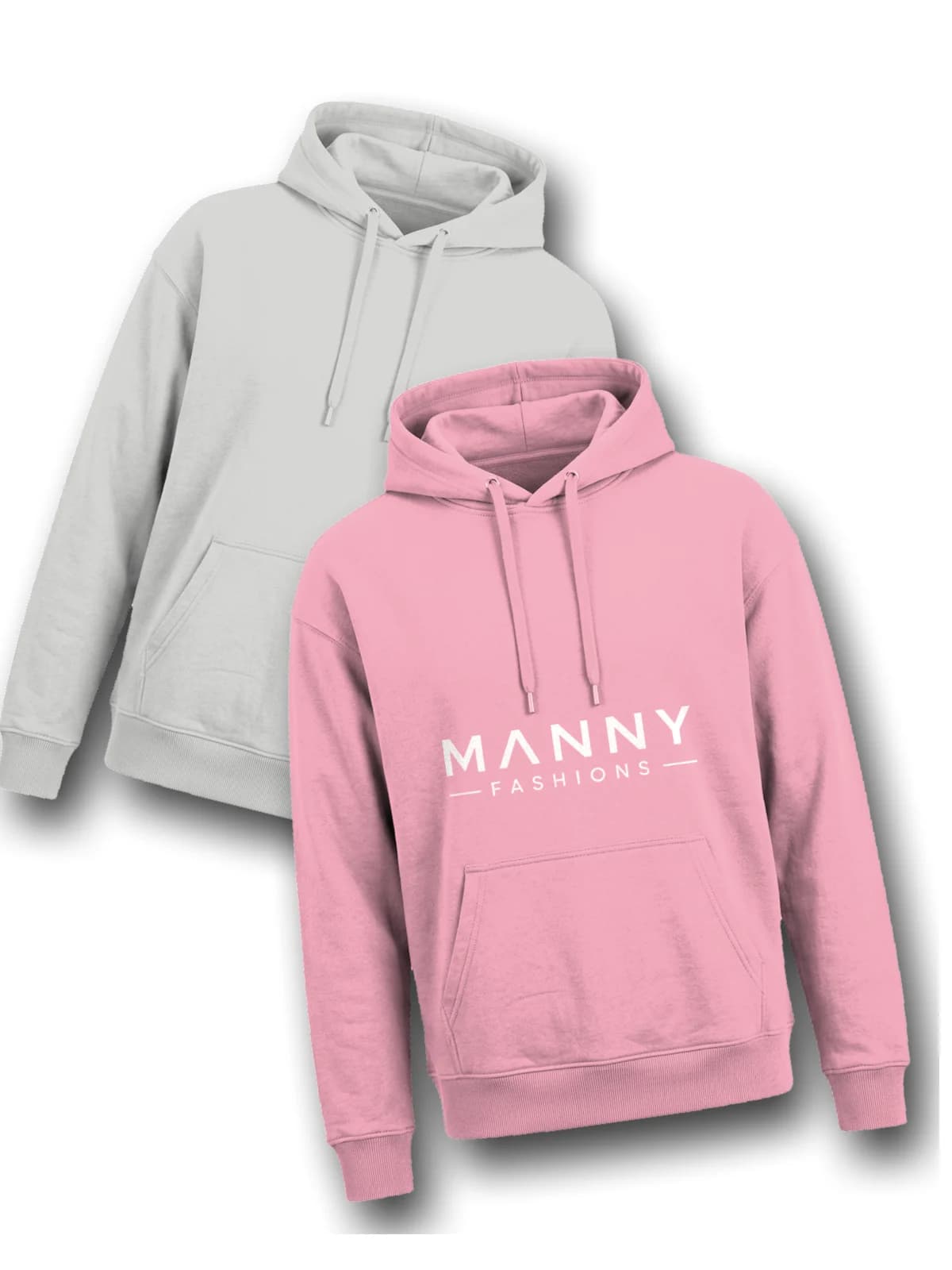 Manny Fashions Wordmark Hoodie Pink, laid flat with a second hoodie