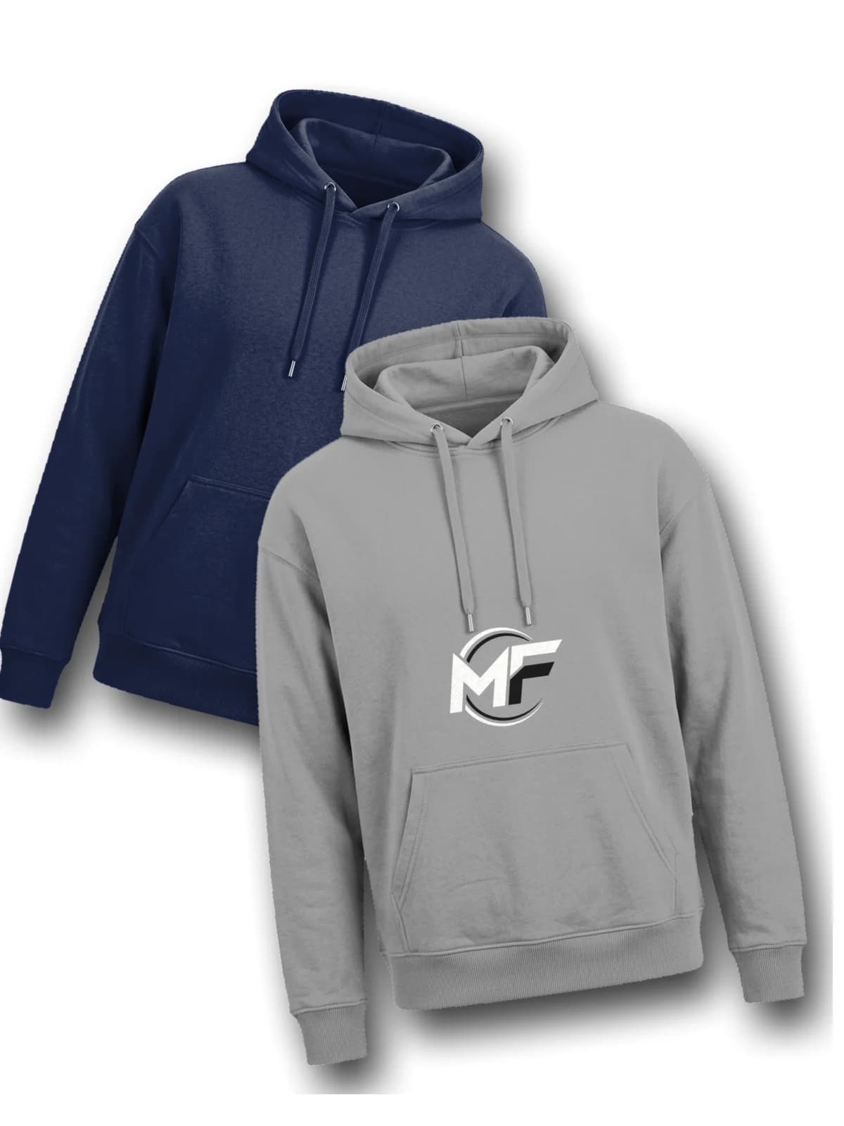 MF Logo Hoodie Grey, laid flat with a second hoodie
