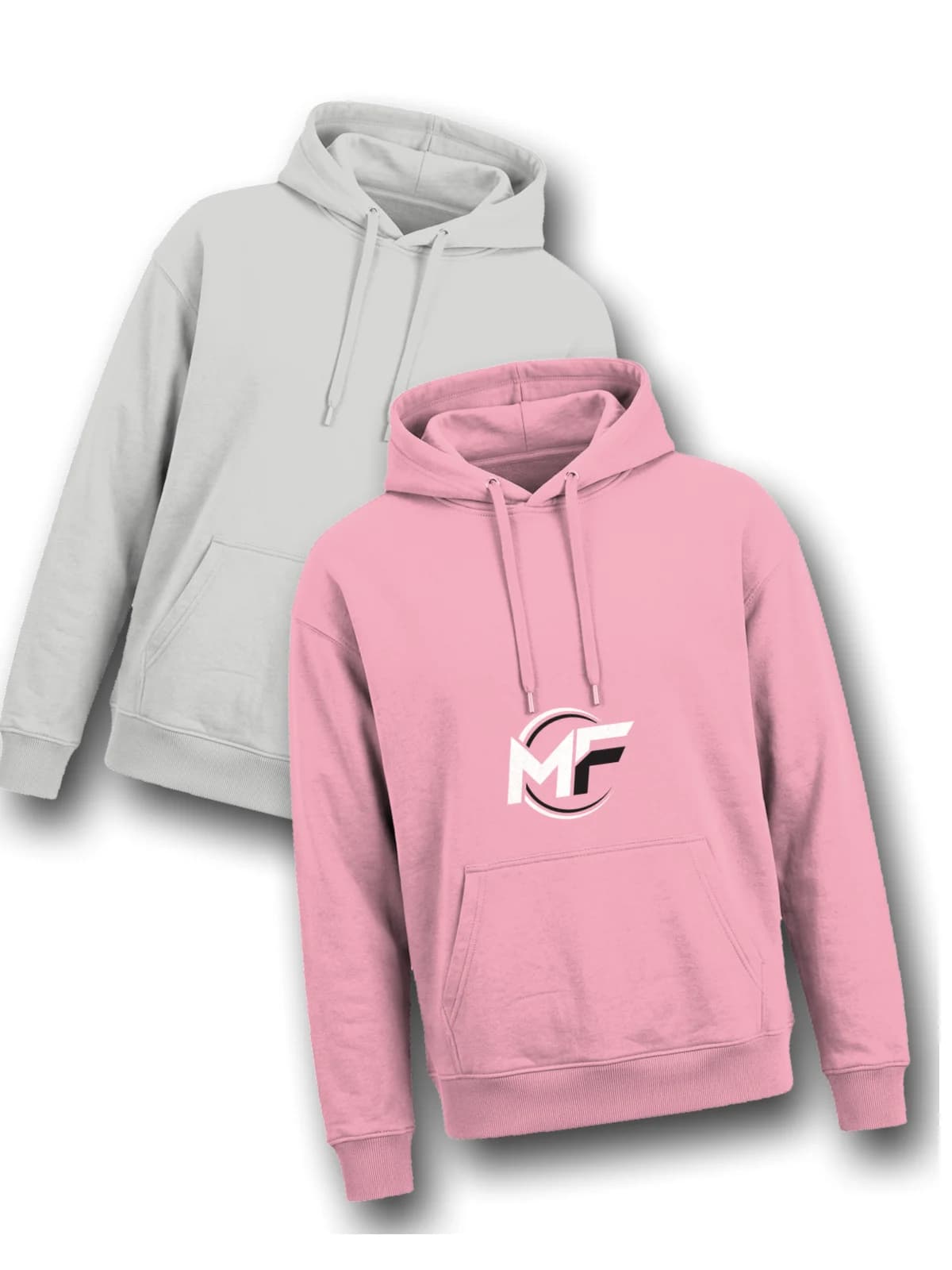 MF Logo Hoodie Pink, laid flat with a second hoodie