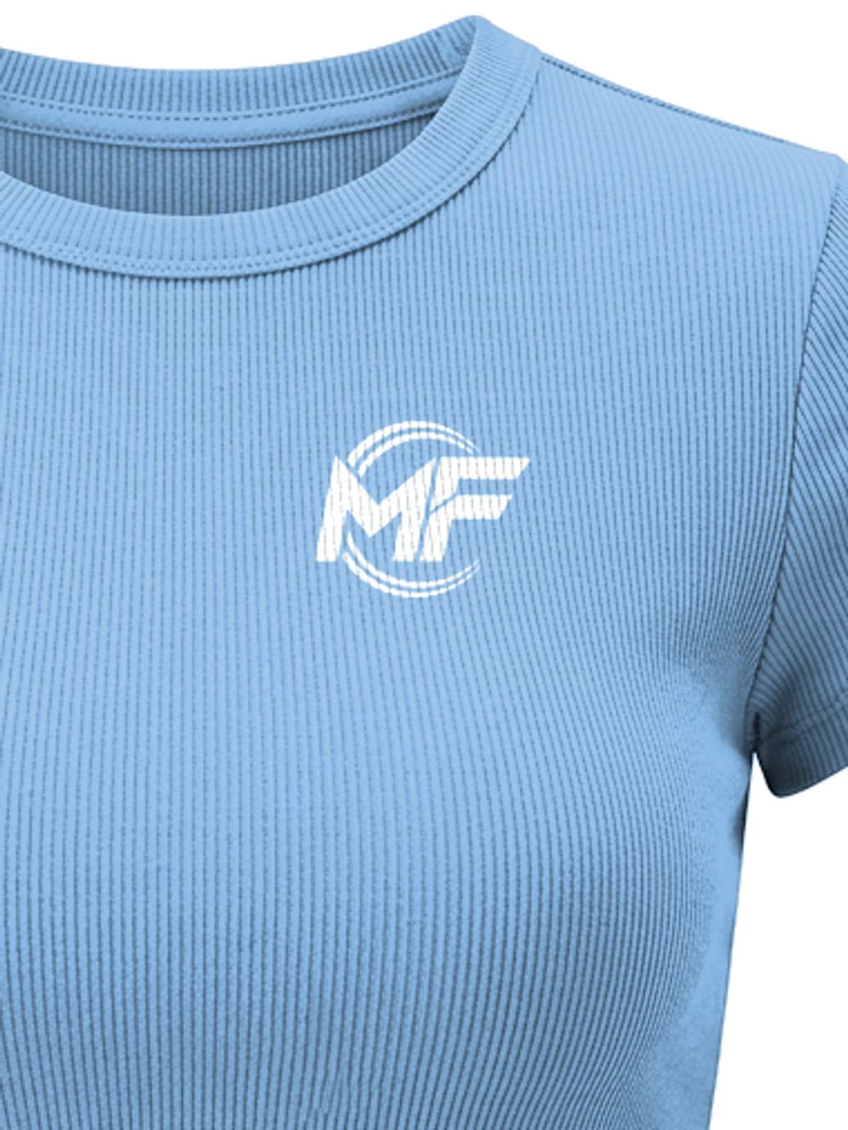 MF Ribbed Crop Top Sky Blue, close-up